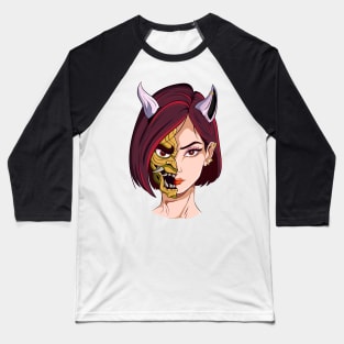 The Oni Masked Beauty 2 - Japanese vector art - Baseball T-Shirt